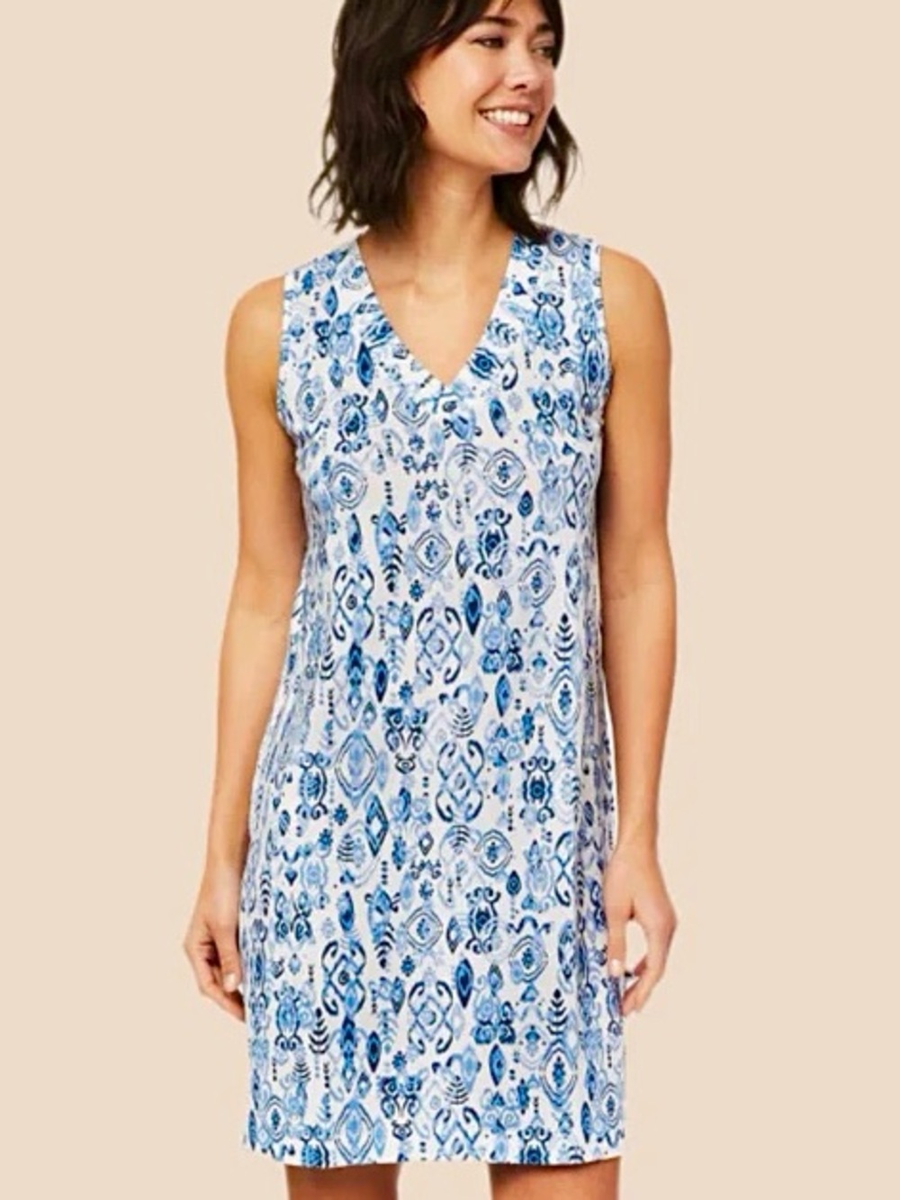 LIKE NEW The Cat’s Pajamas Ikat Marine Blue Pima Knit Nightgown XL